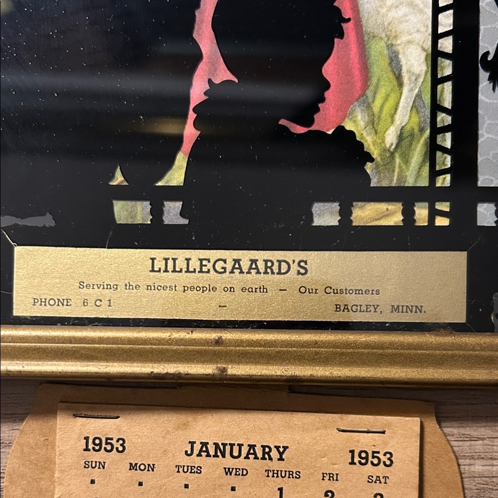 Vintage Silhouette Religious Art with Gold Frame and Calendar from 1953 - Picture 3 of 4
